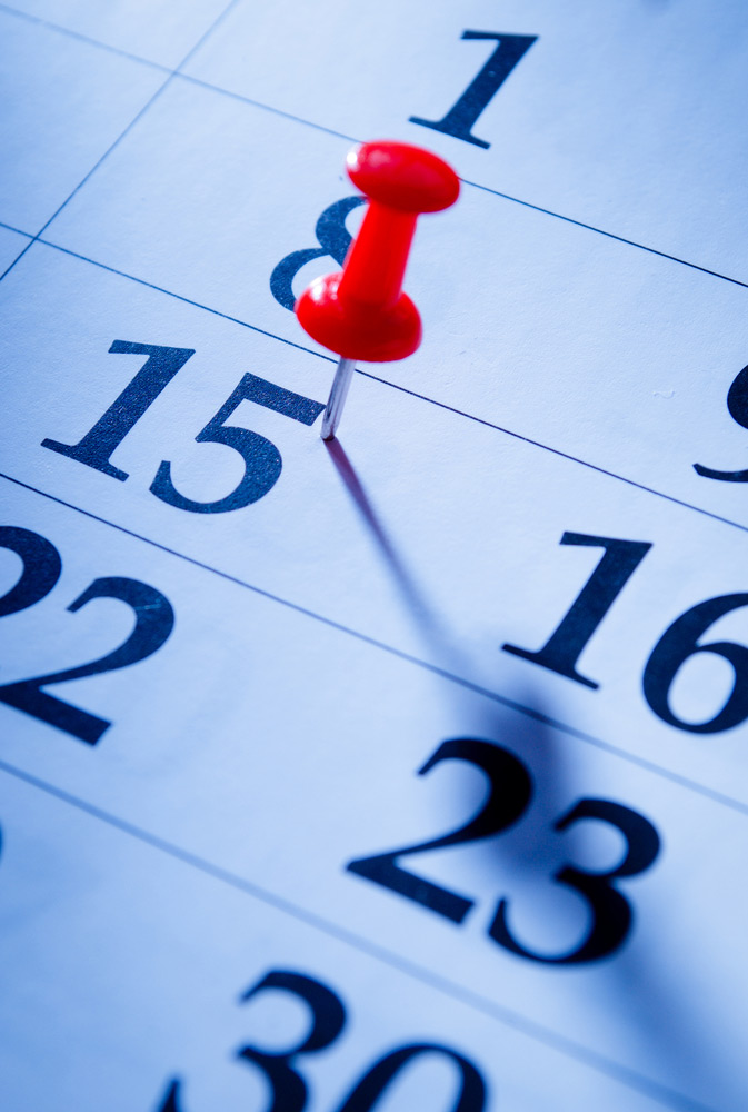 Close Up of Calendar with Push Pin on Date showing ETC Upcoming Events