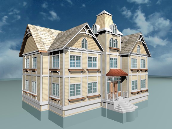 3d rendering of Victorian style home